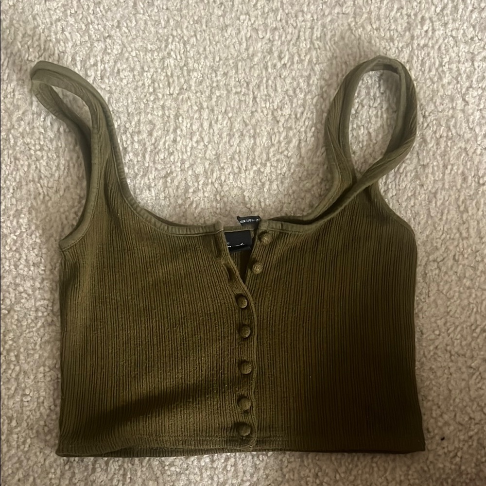 Urban Outfitters Green Ribbed Crop Tank Top